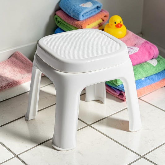 Vorty Adjustable Toilet Stool for All Heights - 3-in-1 Squatting Stool with 7" and 9" Options - Non-Slip Potty Step Stool for Adults & Kids - Durable White Plastic